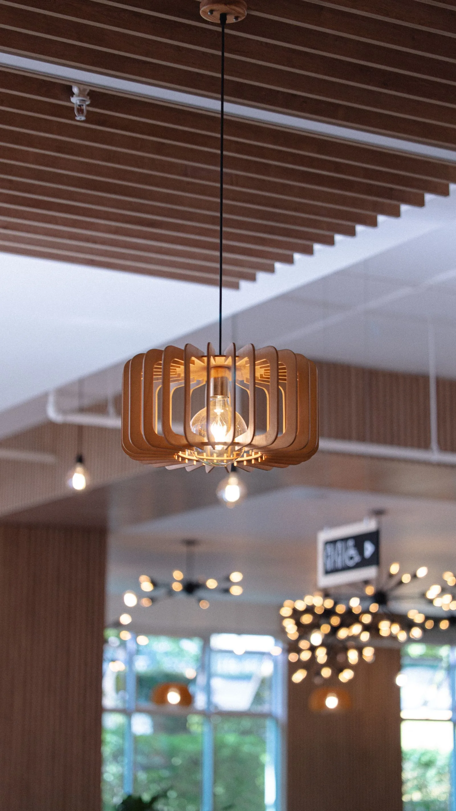 lattice wood pendant