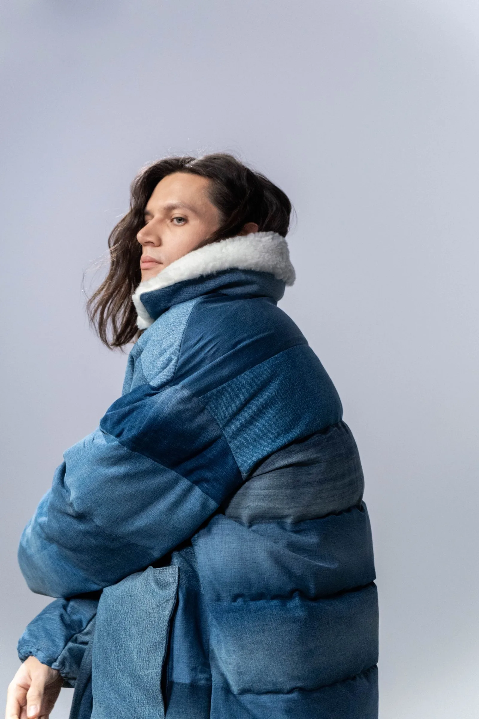 cobalt denim puffer