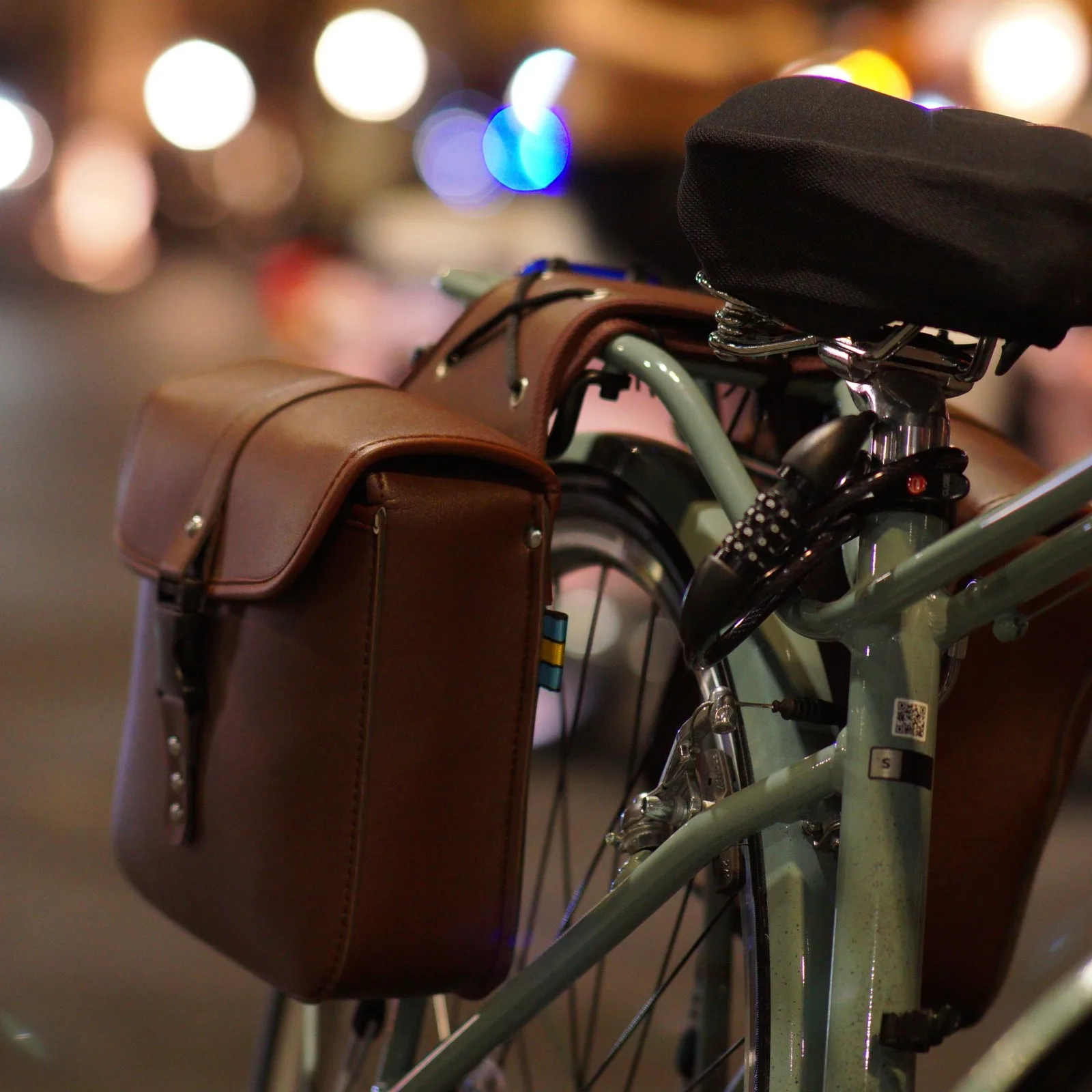Brown pannier bag on a rear rack