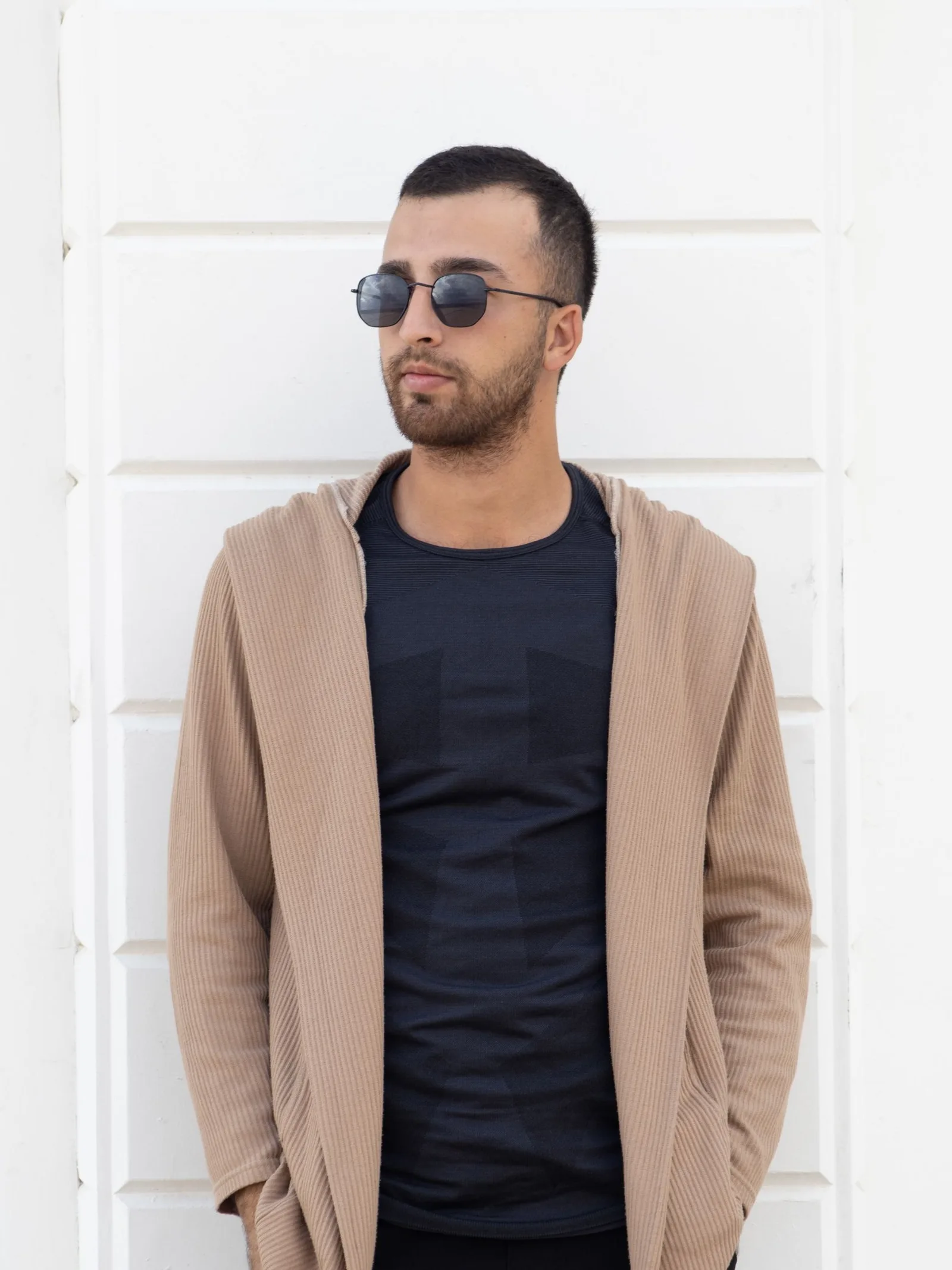 hooded knit cardigan