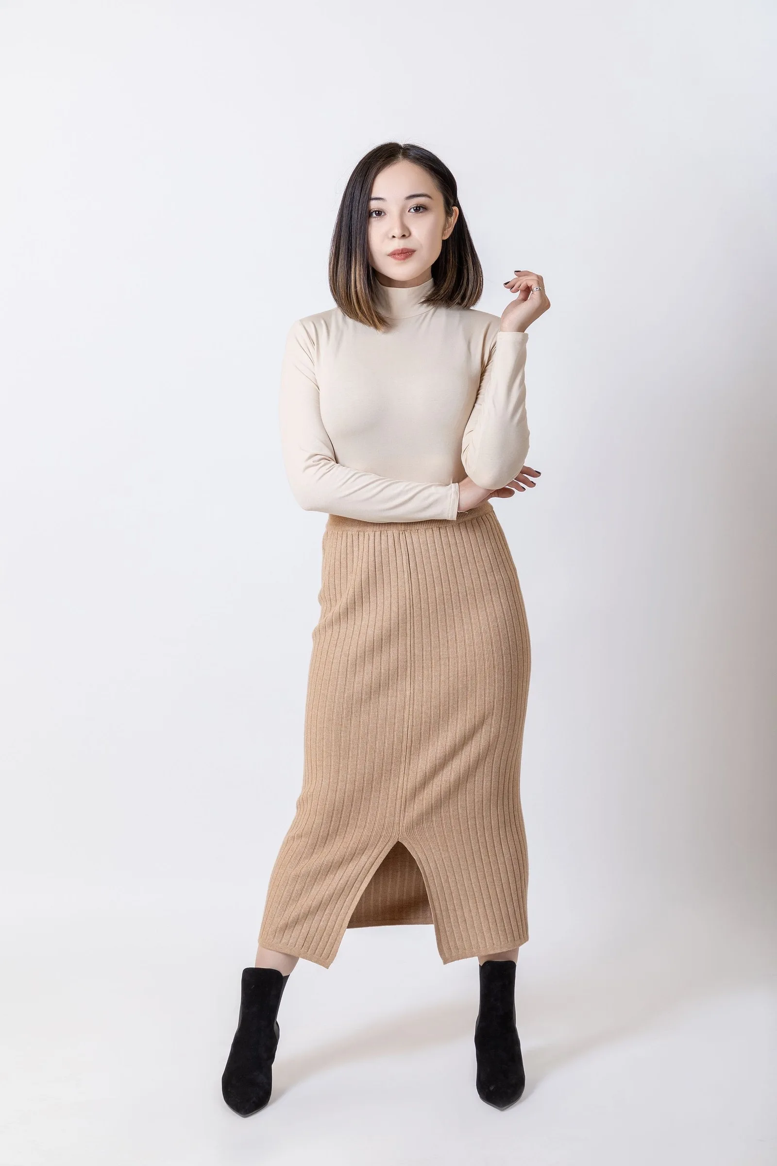 ribbed midi skirt