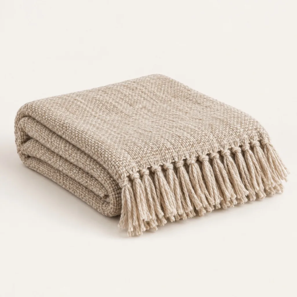 Rivage fringed throw in wool and cotton 130 x 170 cm