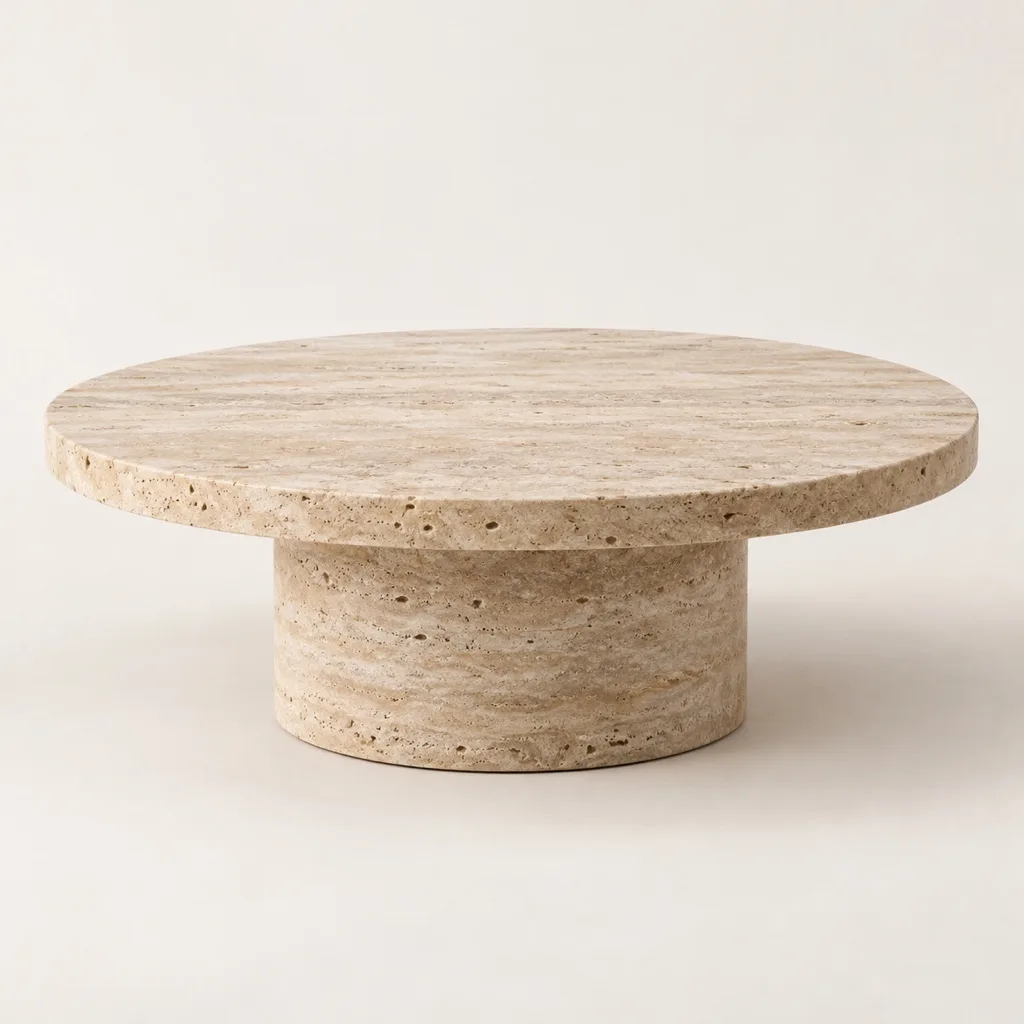 Calanque round coffee table in travertine