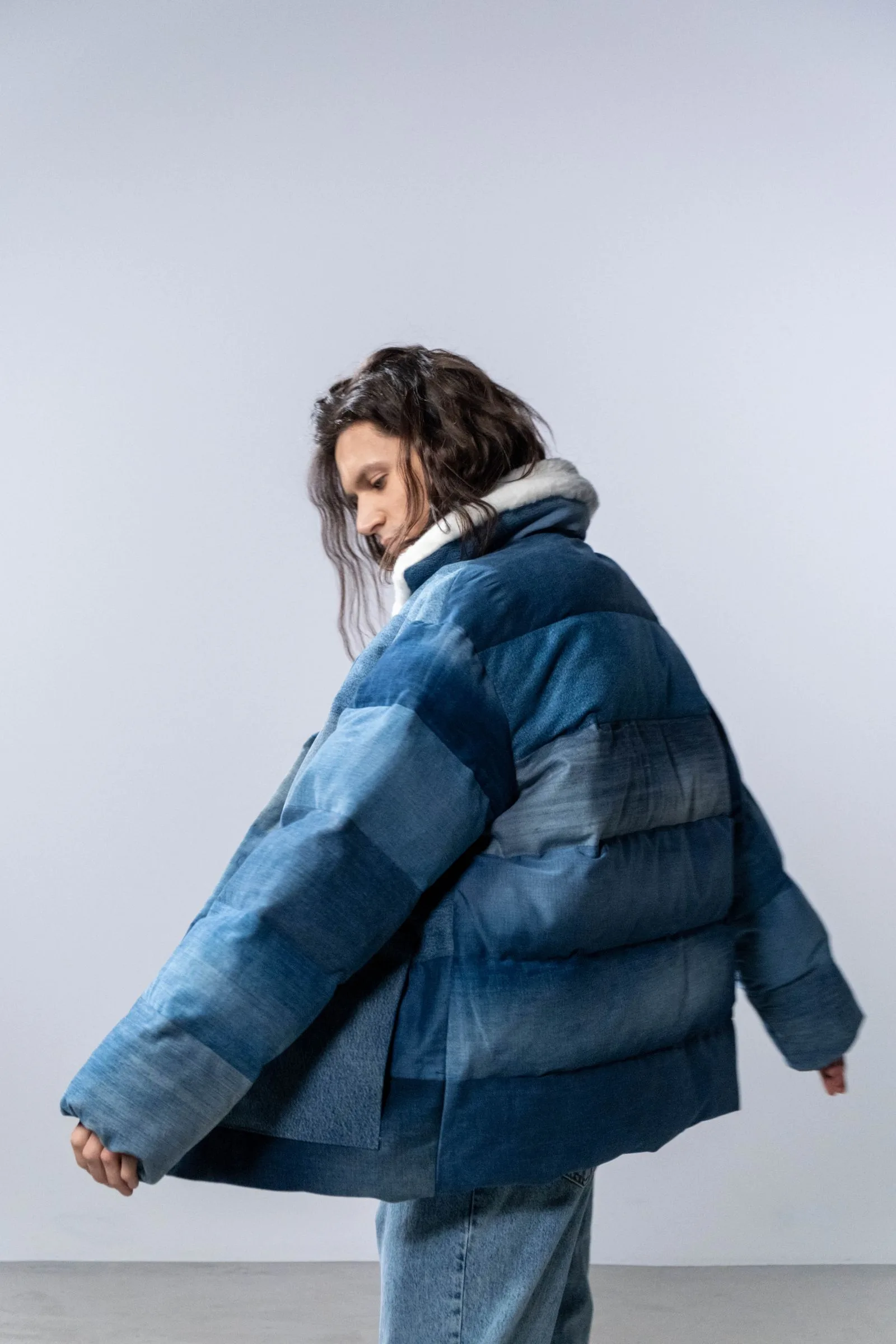 cobalt denim puffer