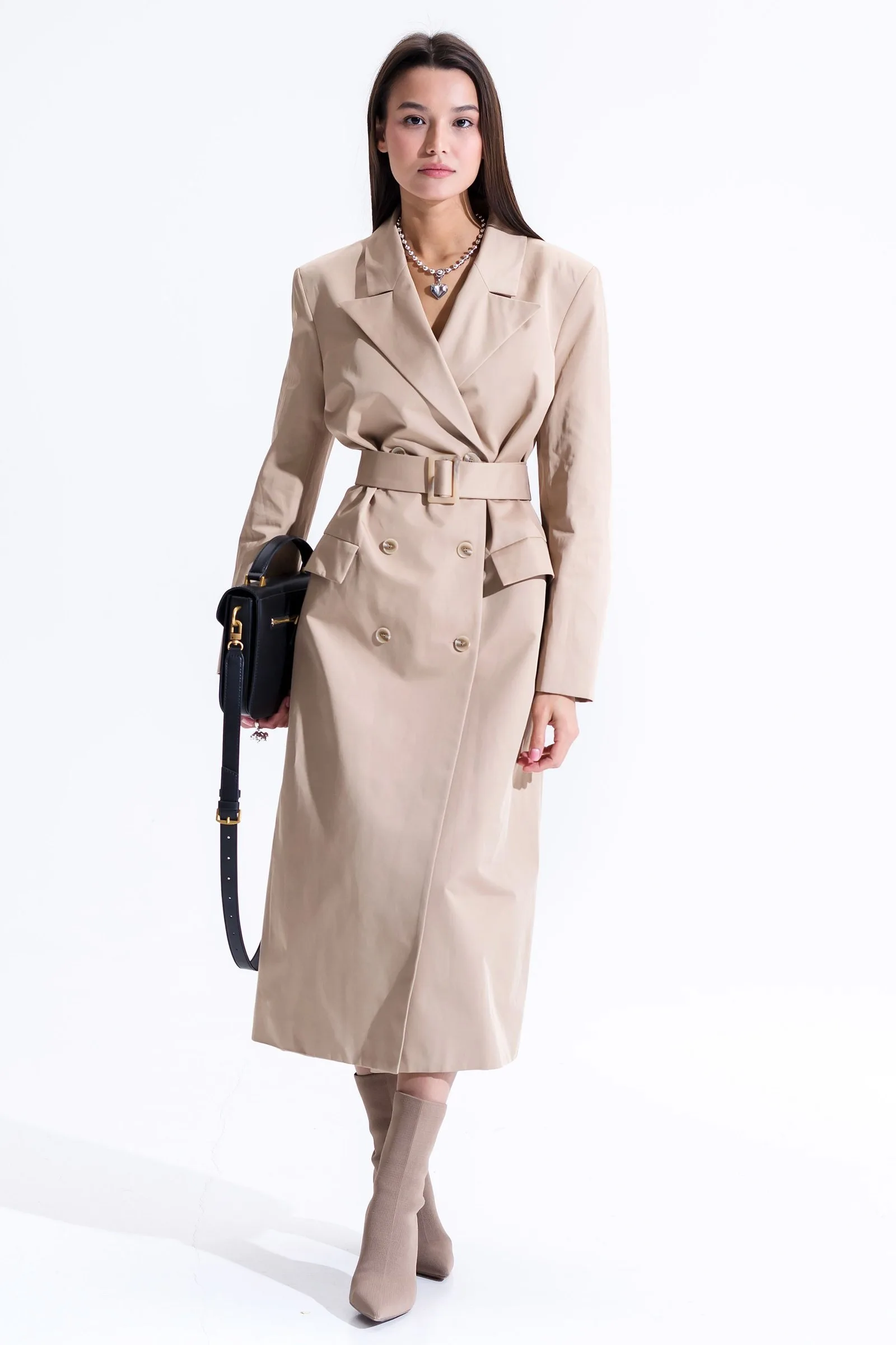 belted long trench