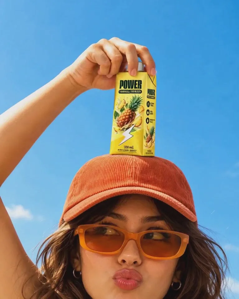 A girl with a can of tropical energy drink