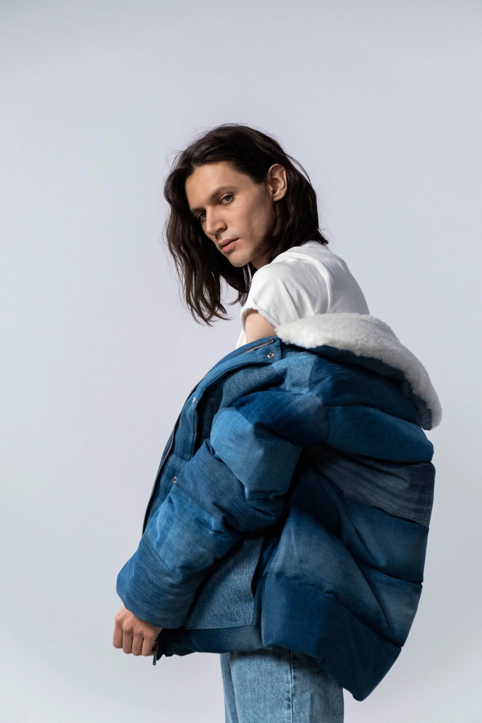 cobalt denim puffer