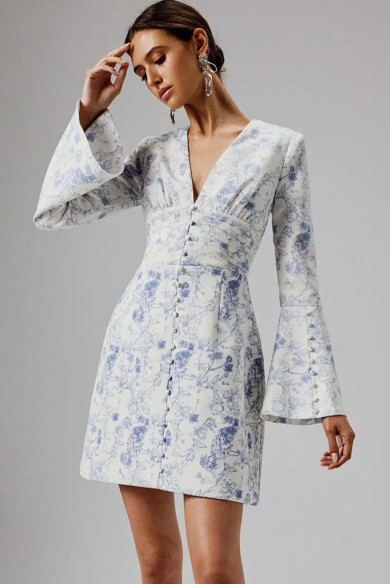 Ruffle Sleeve Button Mini Dress