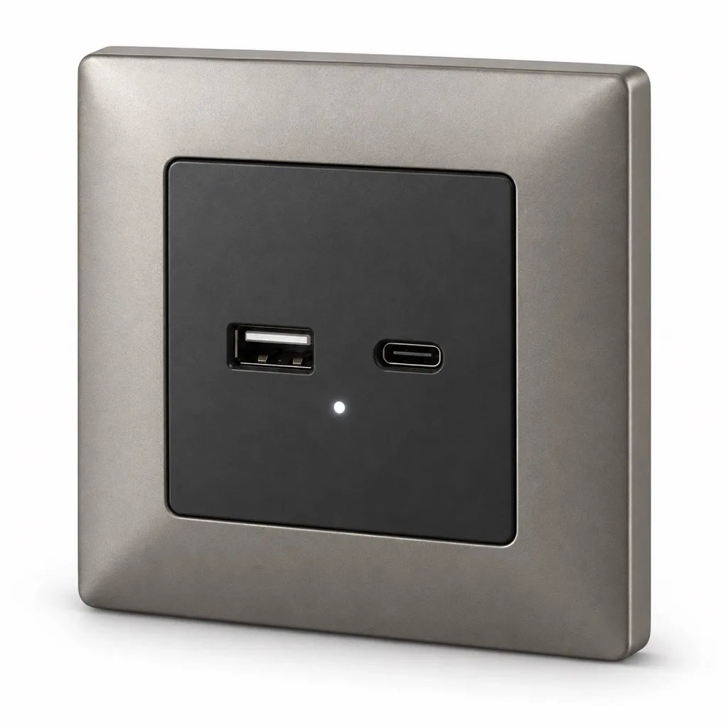 USB-A and USB-C charging socket, titanium