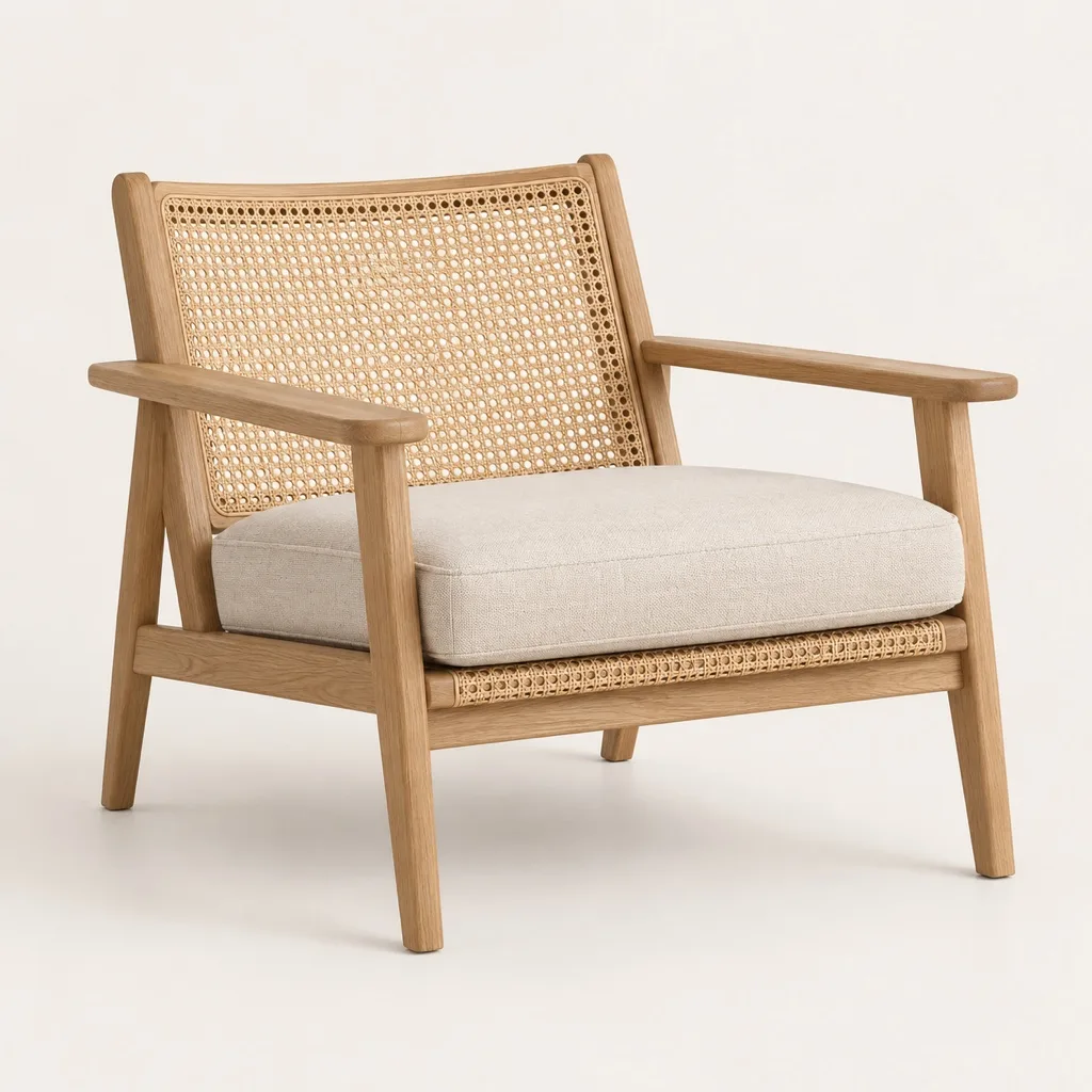 Sève lounge chair in oak and cane