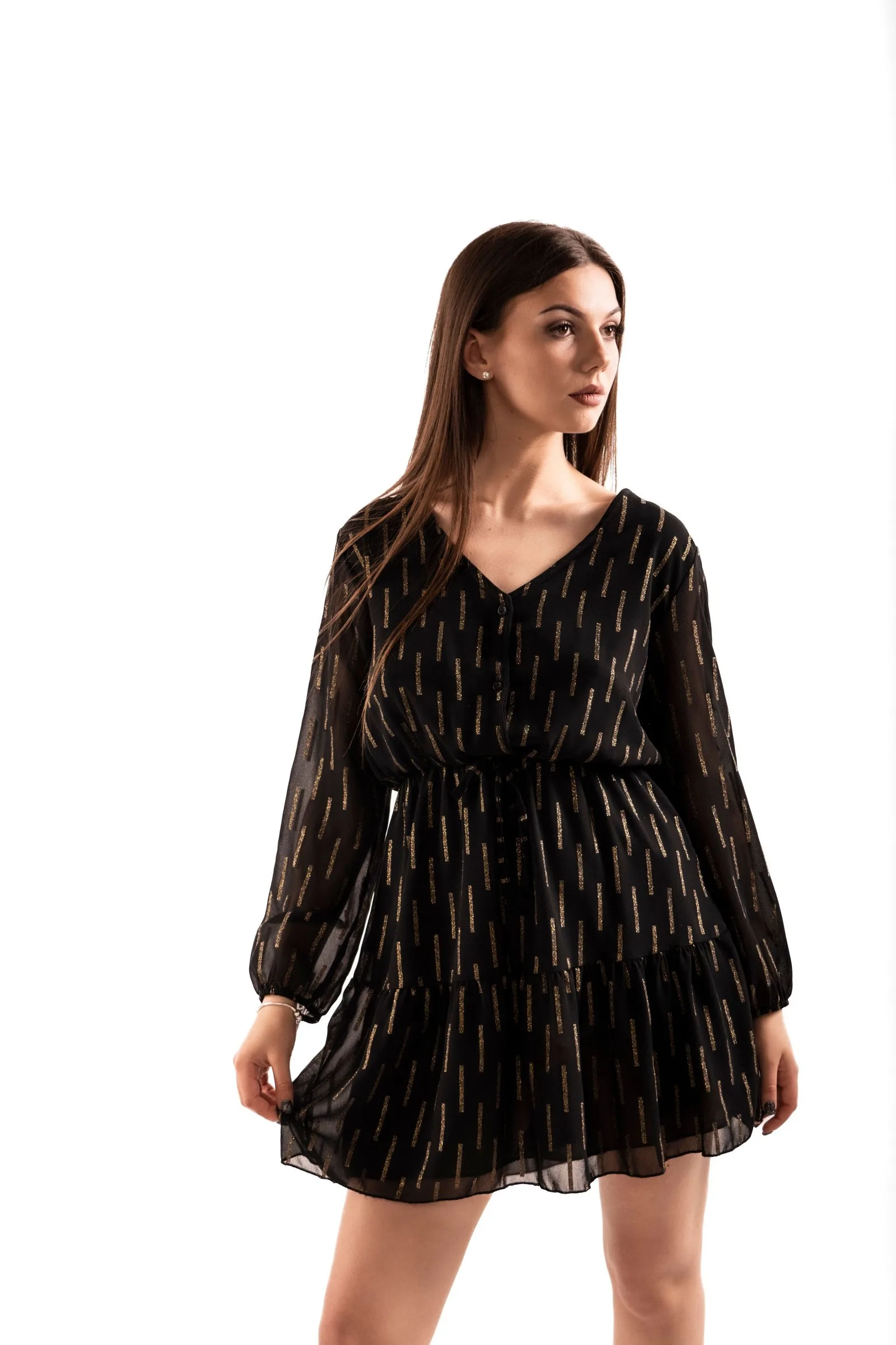 gilded chiffon dress