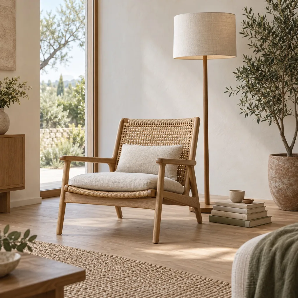 Sève lounge chair in oak and cane