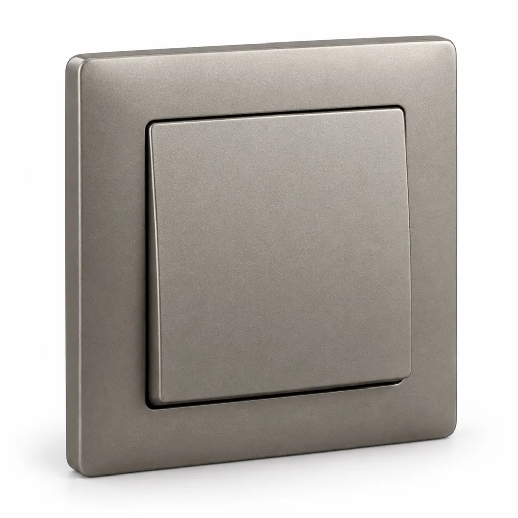 Two-way switch with plate, in three finishes