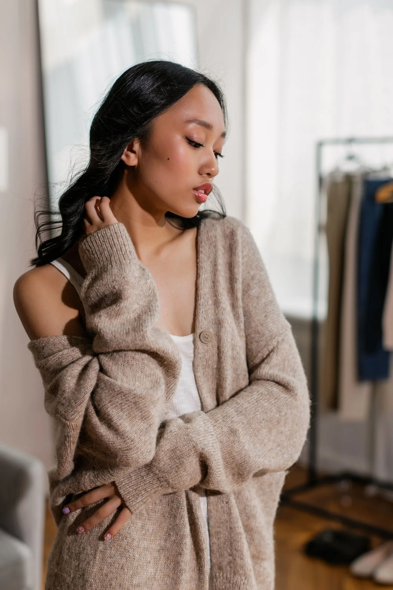 v neck knit cardigan