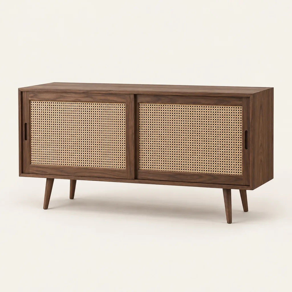 Tressage sideboard in walnut and cane 140 cm