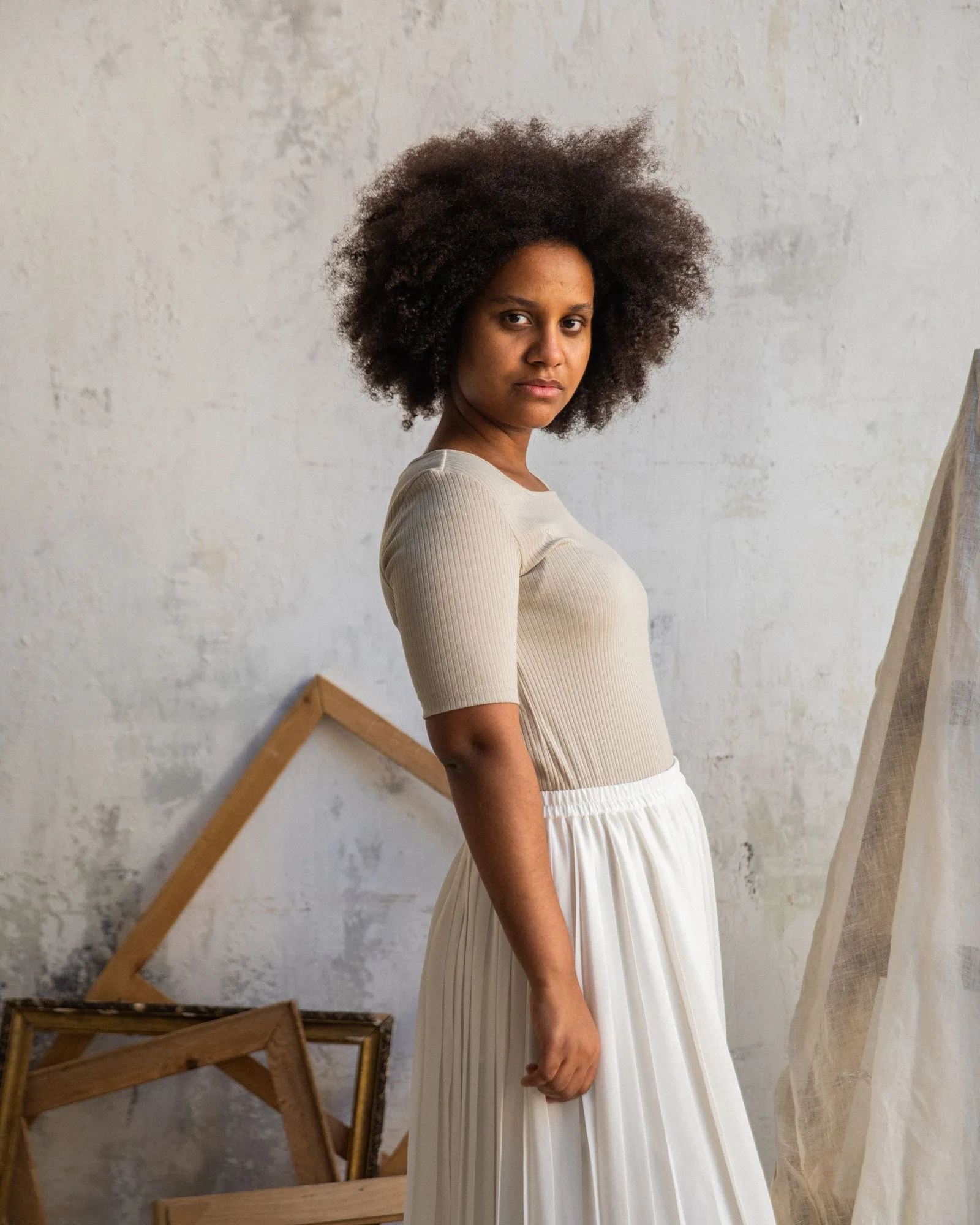 ivory pleated maxi skirt