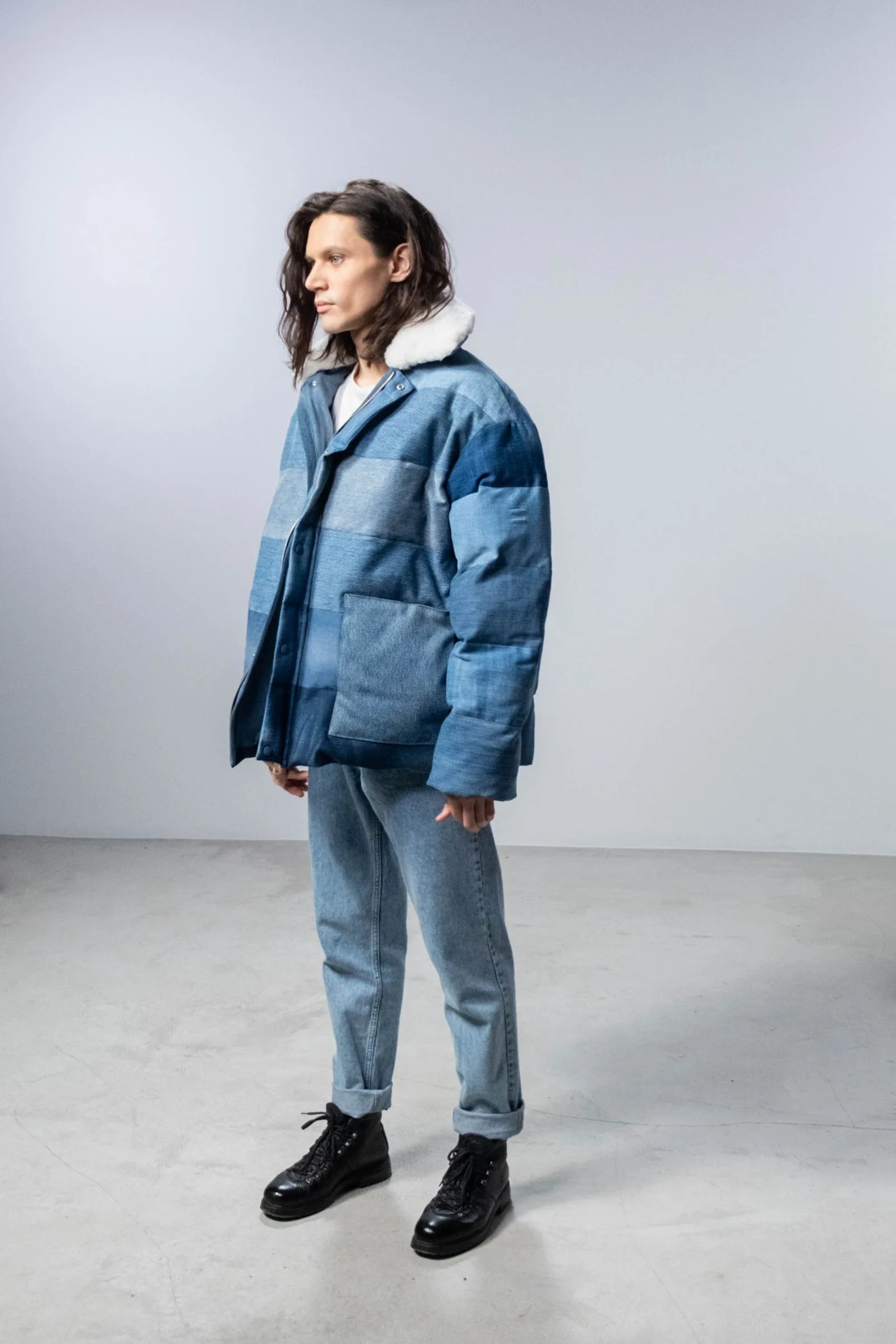 cobalt denim puffer