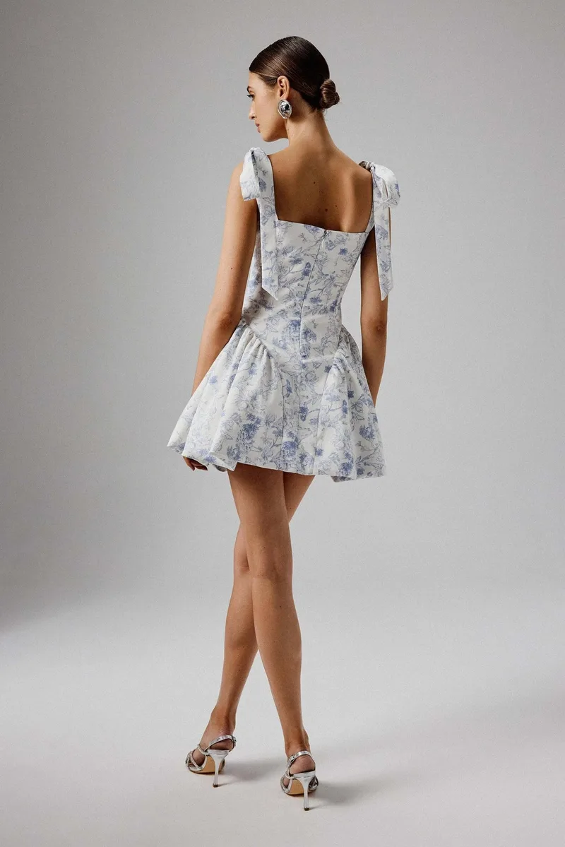 Tie Shoulder Bubble Hem Mini Dress
