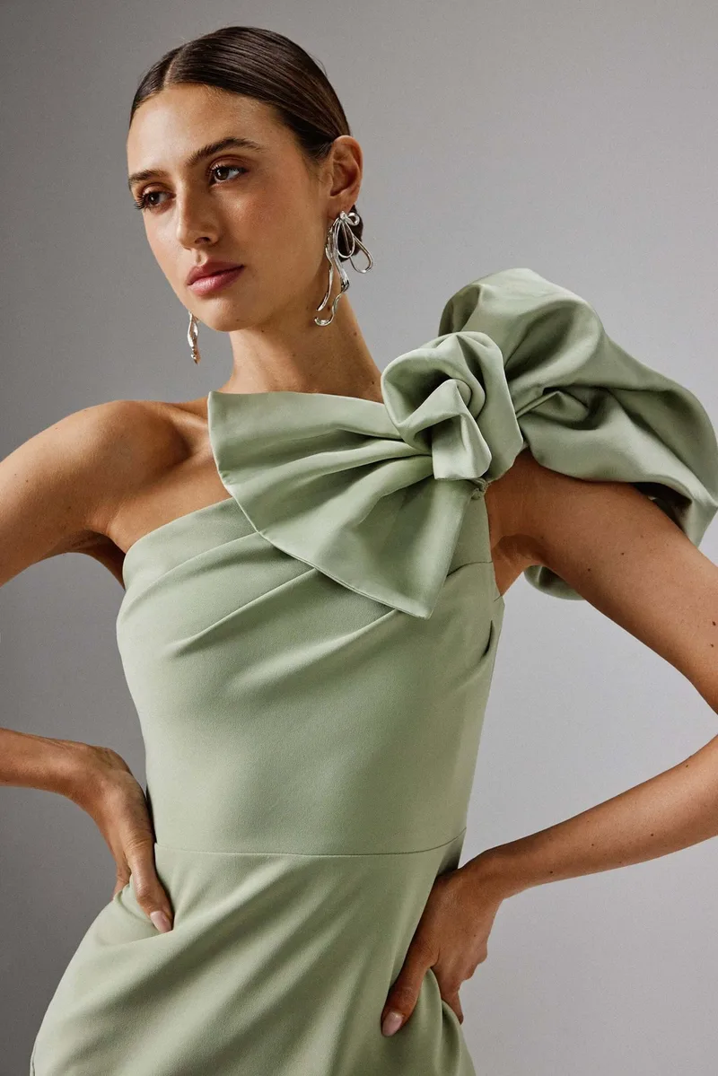 One Shoulder Detail Midi Dress