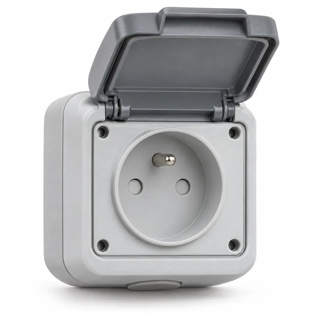 Weatherproof earthed socket, grey, IP55