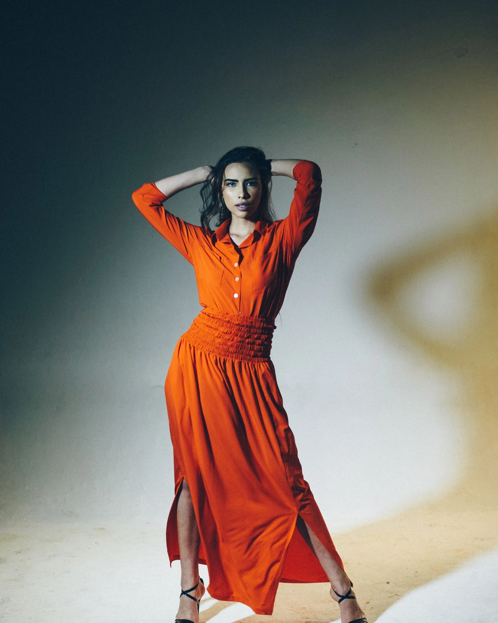 rust cotton shirt dress