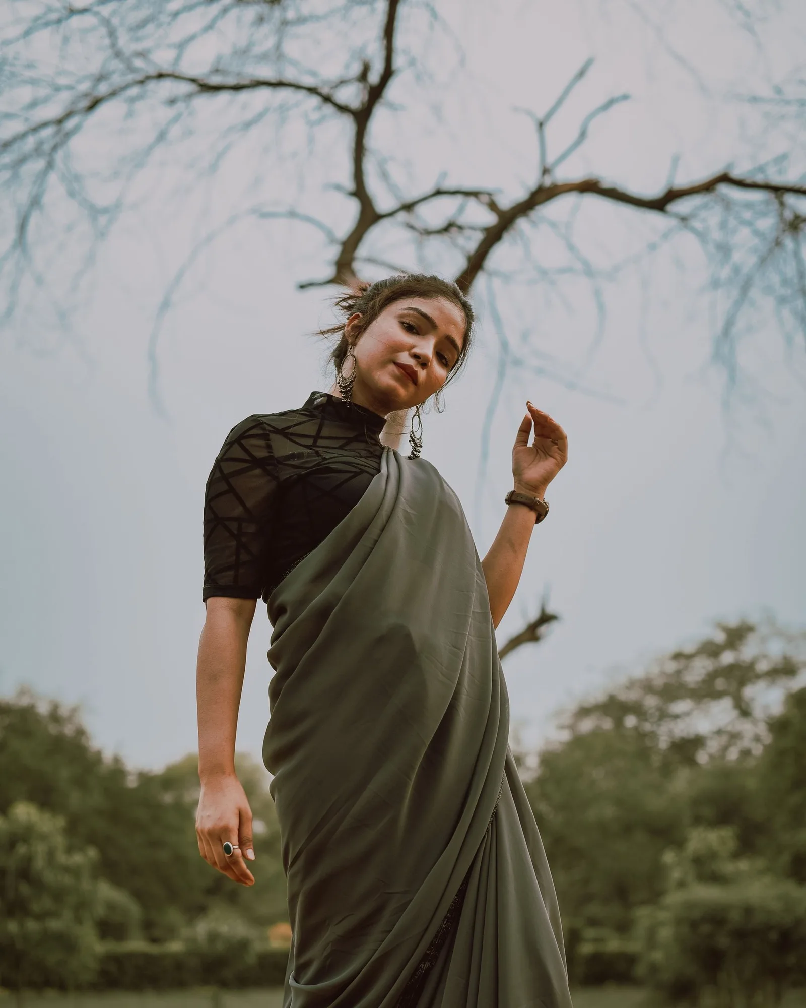 olive silk saree