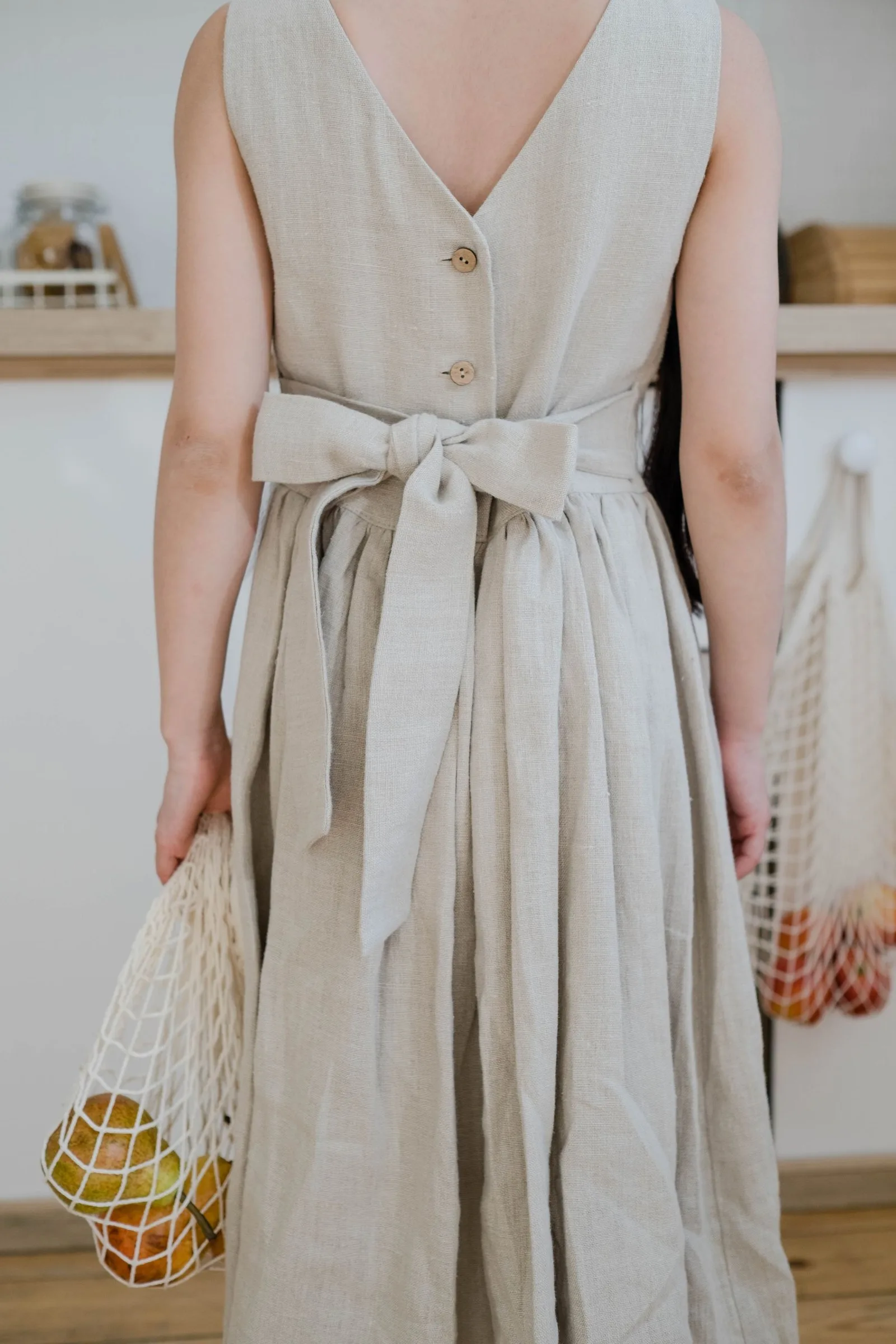 tie back linen dress