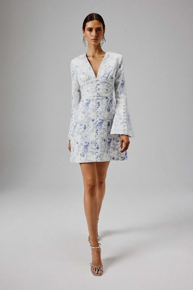 Ruffle Sleeve Button Mini Dress