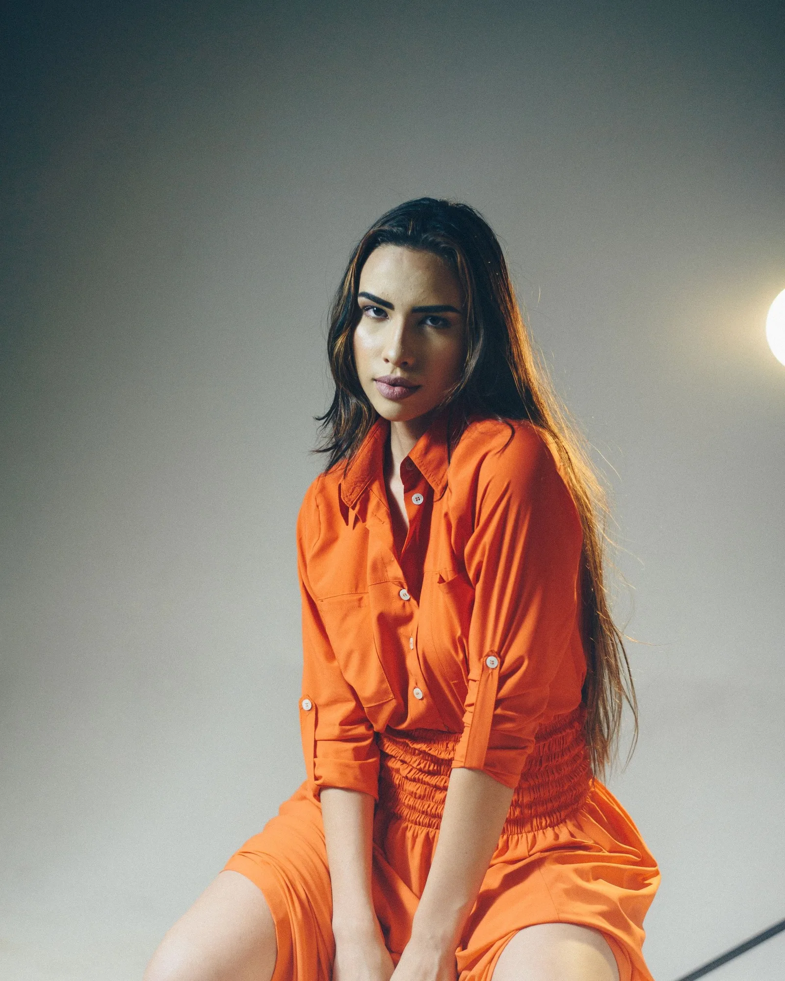 rust cotton shirt dress