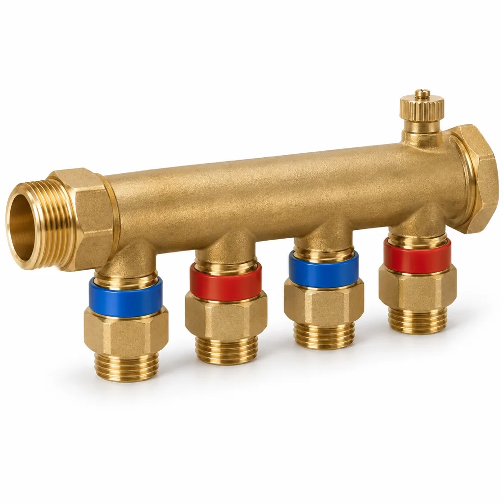 Brass manifold, four outlets, 3/4 inch