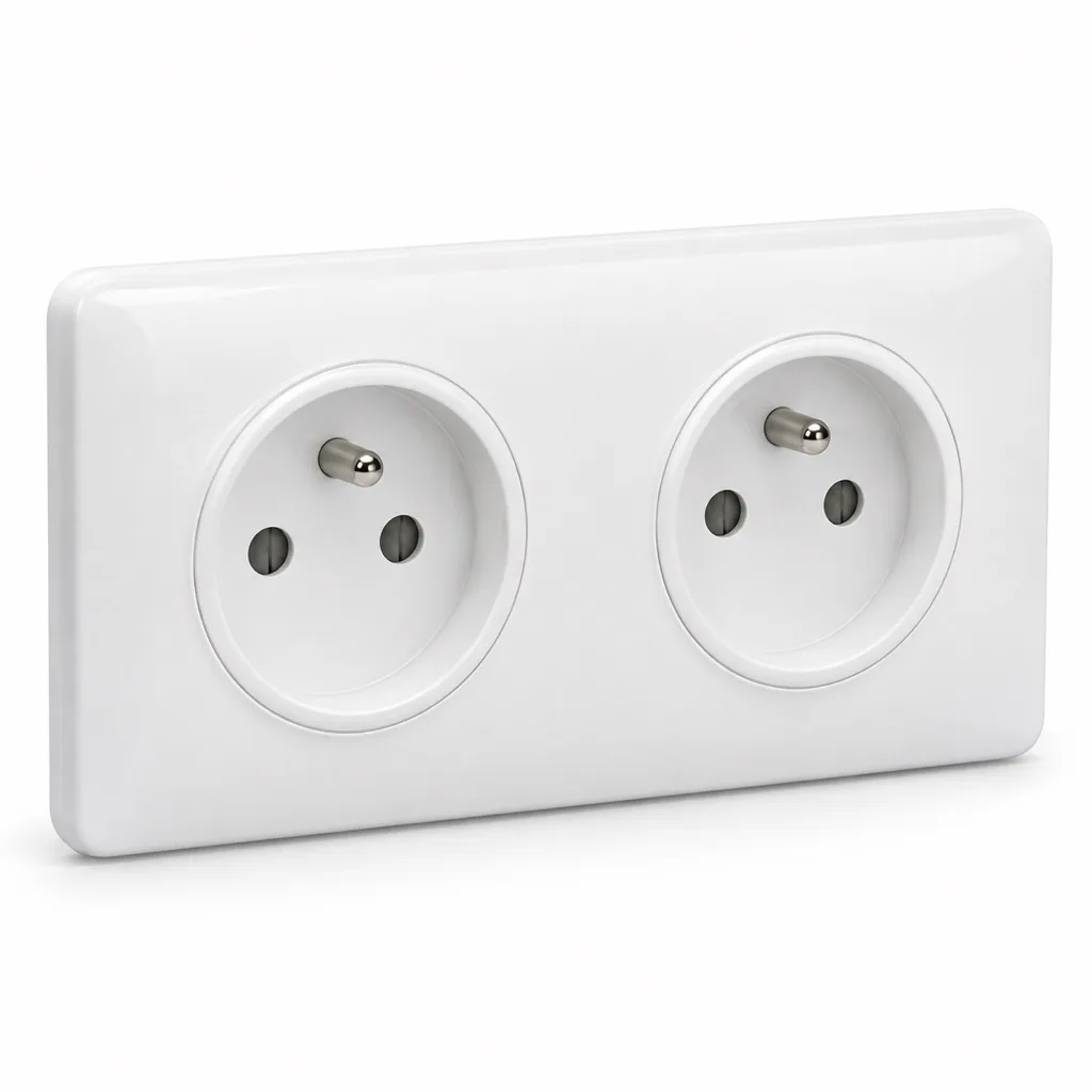 Double earthed socket, pre-wired, white