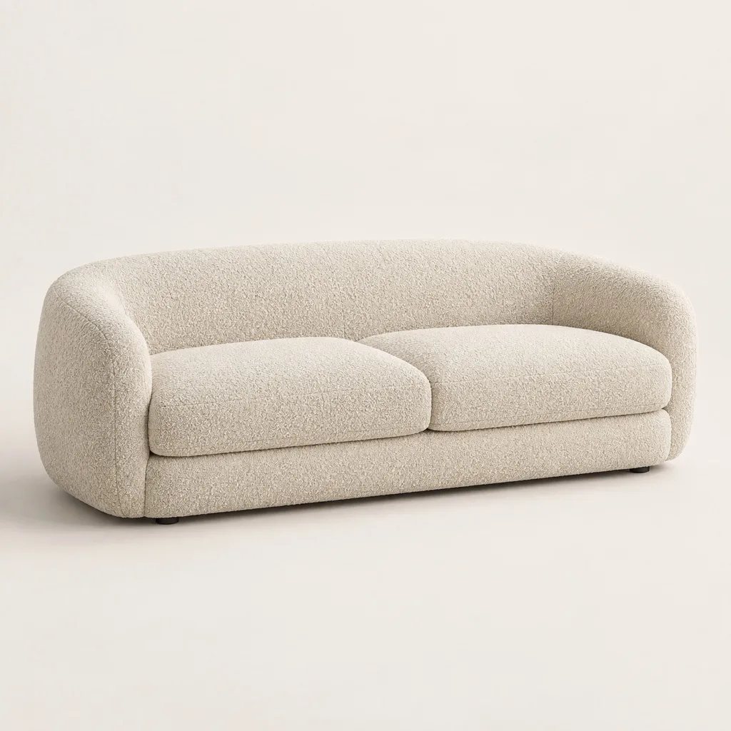 Alma three-seater sofa in bouclé