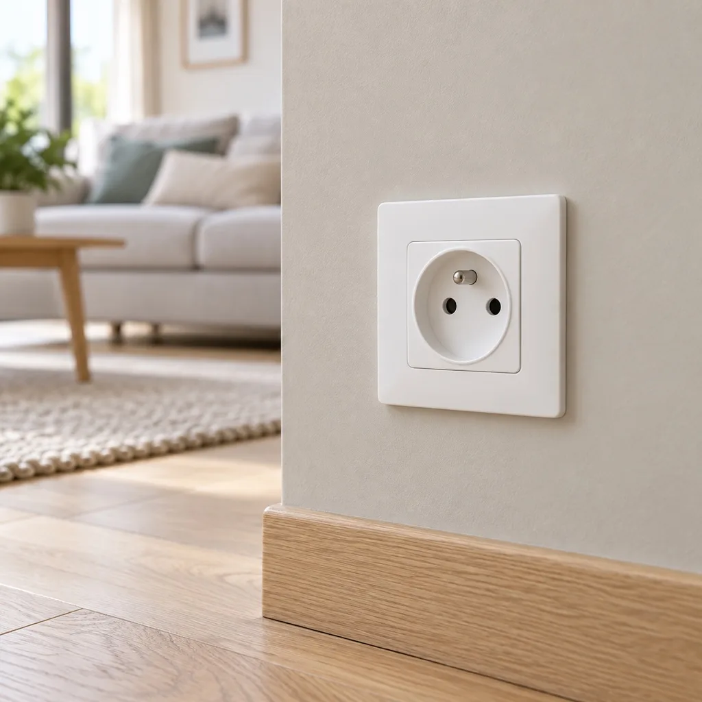 Earthed socket, white, complete with plate