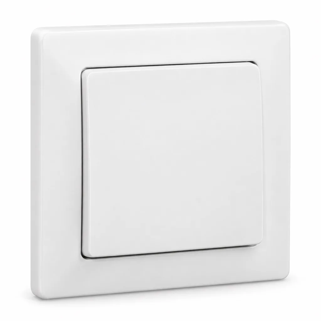 Two-way switch with plate, in three finishes
